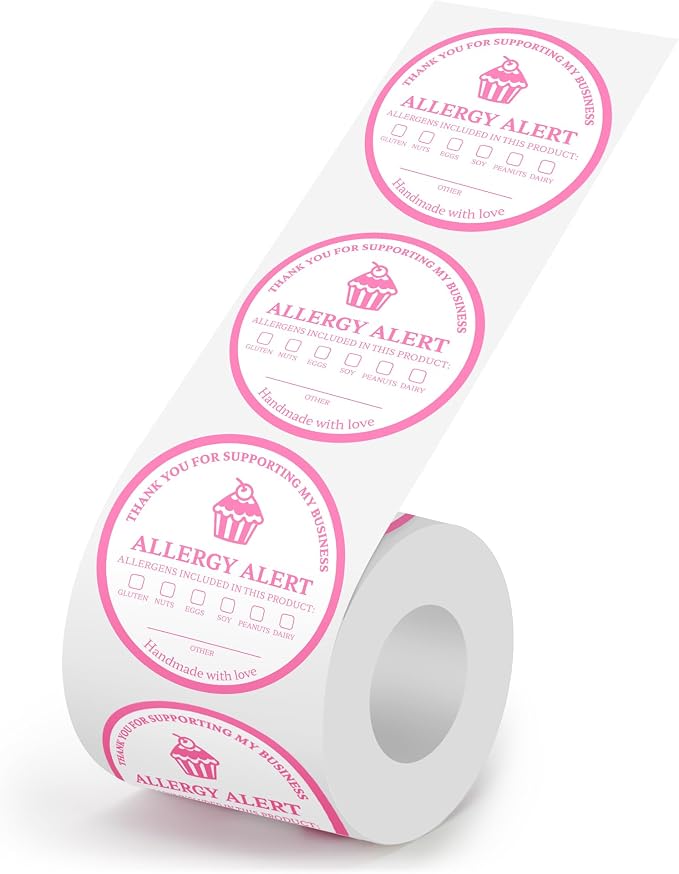 2" Round 500pcs Square Food Allergy Stickers Waterproof for Party, Restaurants, Allergen Warning Stickers for Food, Kitchen