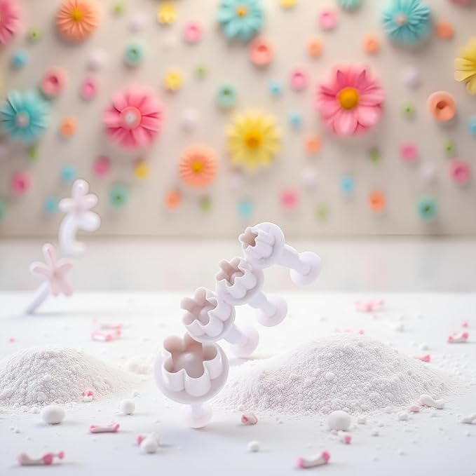 4Pcs White Flower Plunger Cookie Cutter DIY Blossom Flower Cake Fondant Mold Plastic Cake Decorating Tools Baking Accessories Cookie Cutters For Baking Plastic, Dessert and Candy Sculpting Tools
