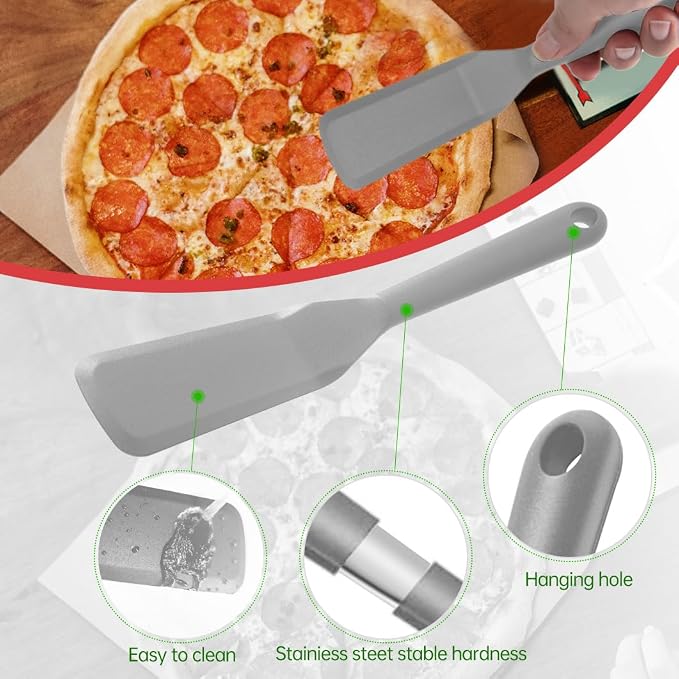 2 Pack Silicone Thin Omelet Turner, Heat Resistant Long Crepe Spatulas for Nonstick Cookware, Pancake Spatula for Egg Cake Pizza Steak Omelet Crepes (Grey)