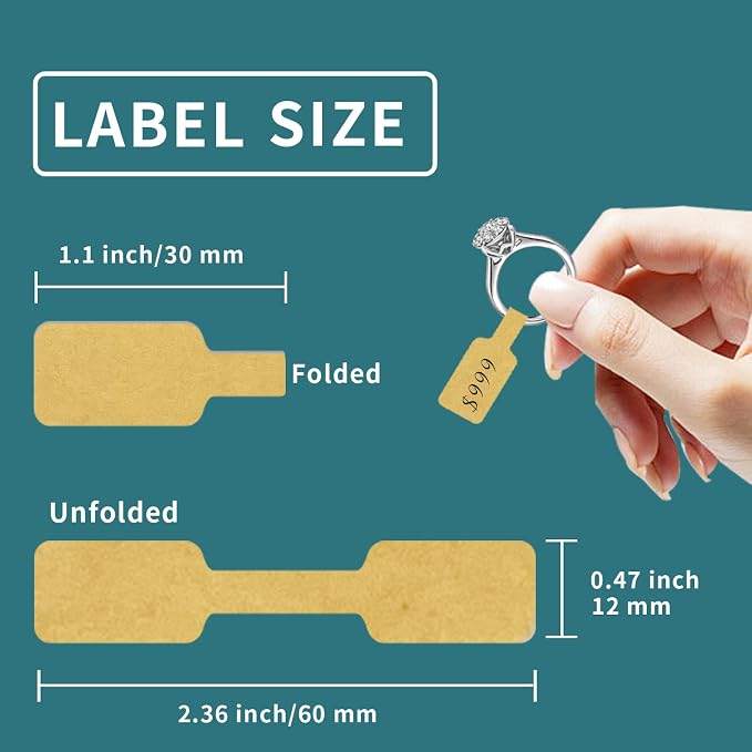 550 Pcs Jewelry Tags Roll for Necklace Earring Price Identify,Self Adhesive Kraft Blank Dumbbell Jewelry Stickers Labels for Bracelet, Ring, Clothing Display （Kraft）