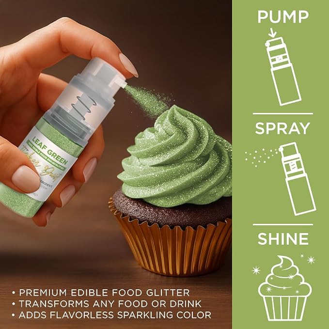 Bakell - Leaf Green Tinker Dust (4g, 1x Mini Spray Pump) Edible Glitter for Food, Desserts, and Baked goods!