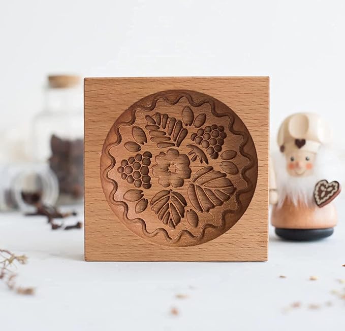 Carved Wooden Gingerbread Cookie Mold,3D Wooden Baking Mold Cookie Biscuit Press Stamp Molds,Cookie Cutter,Cookie Stamp,DIY Biscuit Stamp Mould for Halloween Thanksgiving Christmas(Raspberry)