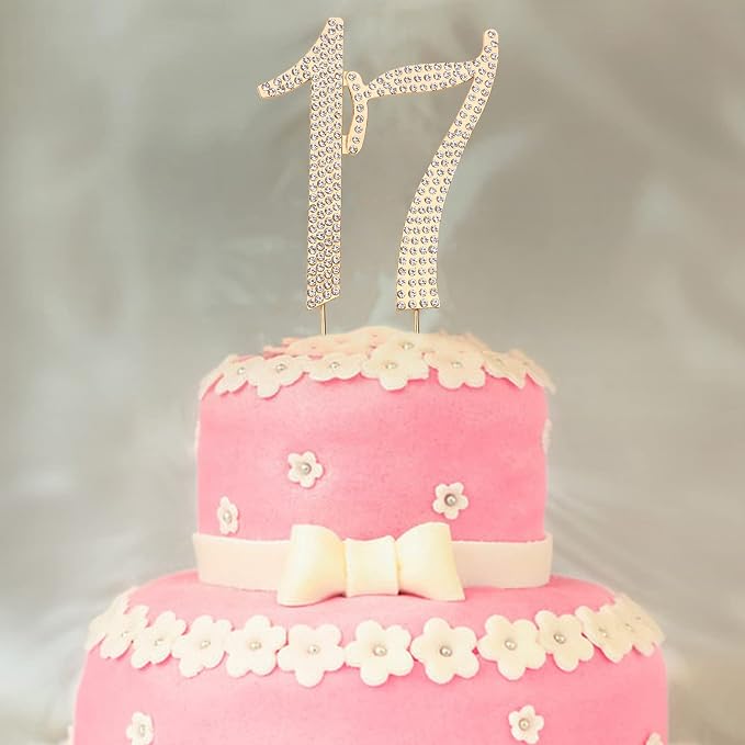 Scotamalone 17 cake topper Premium Bling Rhinestone Diamond Gems for Birthday or Anniversary Party Decoration Ideas