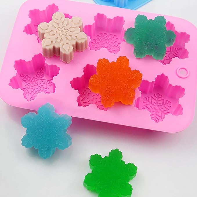 AKOAK 6-cavity Silicone Cake Mold, DIY Handmade Soap Mold, Non-stick Donut Mold, for Chocolate Pudding Jelly Muffin Cups, Kitchen Baking Decoration (Snowflake)