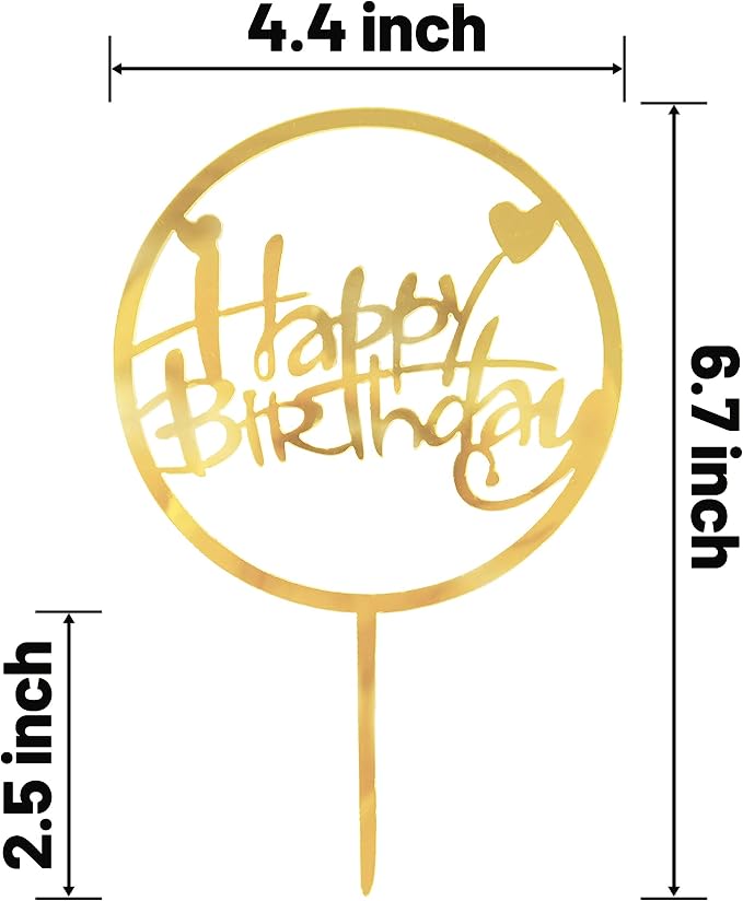 Happy Birthday Cake Toppers Gold, 18 Pcs Gold Happy Birthday Cake Topper, Acrylic Cake Decoration, Double-Sided Glitter of Birthday Cake Topper for Children or Adults (Word)