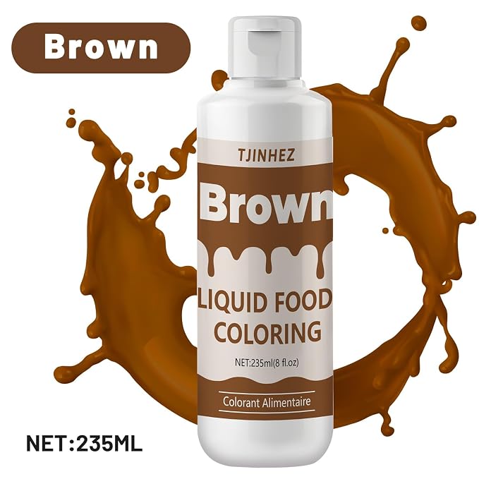 Food Coloring Liquid - Vibrant Concentrated Edible Food Dye for Baking, Cake Decorating & Icing - Tasteless Food Dye for Fondant, Easter Eggs, Macarons, Slime Coloring & DIY Crafts (Brown, 8 Fl.oz)