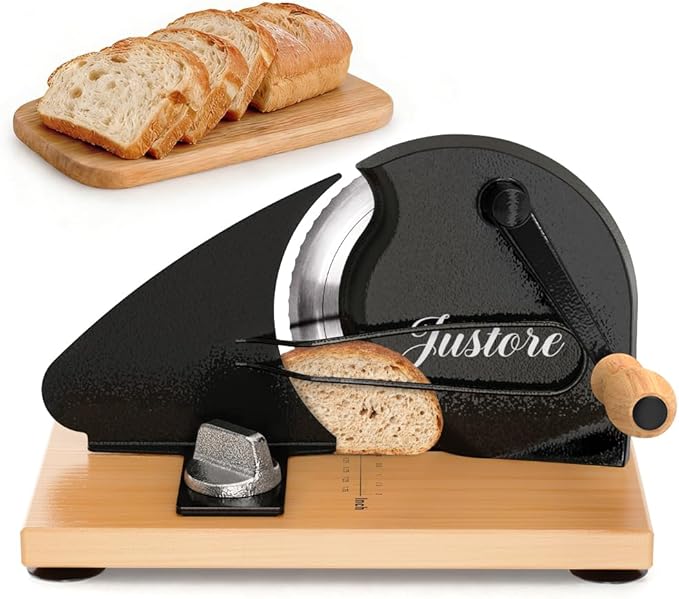 Upgrade Manual Bread Slicer for Homemade Bread, Sourdough Slicer with Hand Crank, Metal Guide Rail, Non-Slip Suction Base & Sharp Blade for Consistent Even Slices