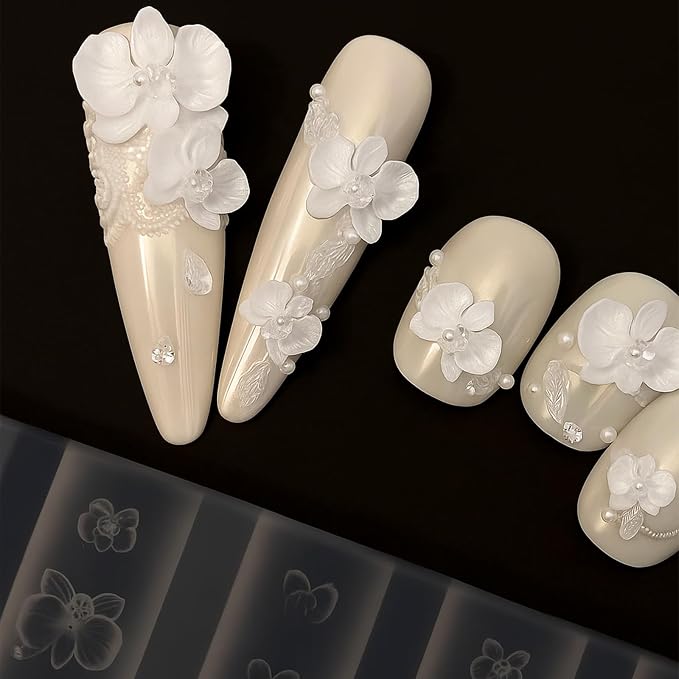 3Pcs Flower Nail Art Silicone Molds, 3D Floral Charms Kit, Daisy Sunflower Tulip for UV Gel Acrylic DIY Craft Supplies