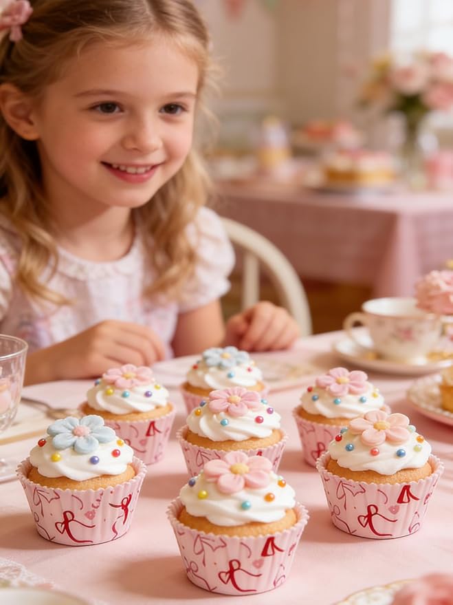 300 Pcs Pink Bows Cupcake Liners, Pink Baking Cups - Coquette Bow Cupcake Wrappers, Standard Muffin Cupcake Wrappers Holders (Base Dia 1.97in, Height 1.18in, Top Dia 2.76in) (Bow)