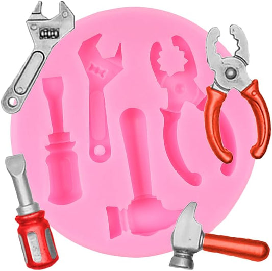 Hand Tools Silicone Mold Construction Tools Chocolate Fondant Molds Wrench Hammer Pliers Molds for Cake Decoration Cupcake Topper Candy Sugar Craft Polymer Clay Gum Paste