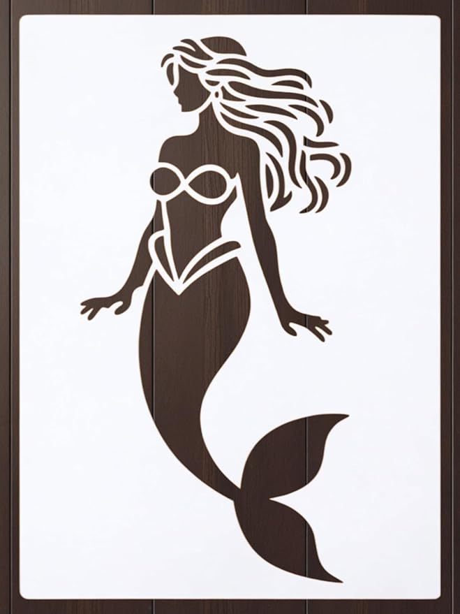 Mermaid Stencil – Nautical Ocean Fantasy Travel Adventure Design Template Pattern Reusable Art Stencil for Painting, Crafting and DIY Projects (3 Pcs Set)