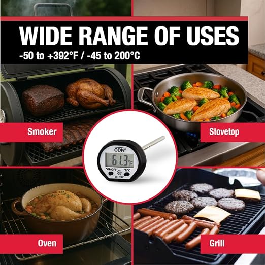 CDN DT392 ProAccurate® Digital Food Thermometer, NSF Certified Instant Read Meat Thermometer, Thin Tip Probe for Cooking, Grilling, BBQ, Candy Making & Baking, -50 to 392°F