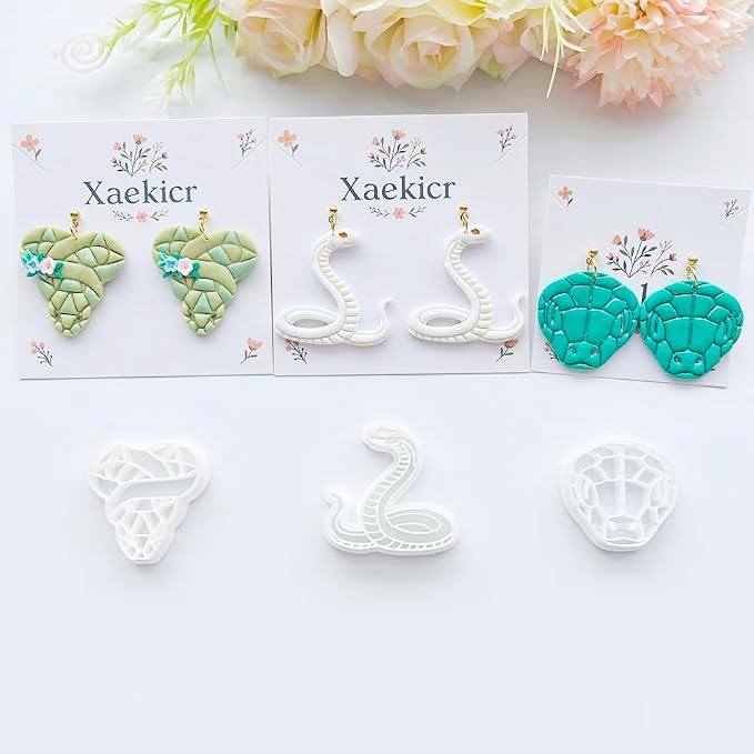 8-Piece Snake Themed Clay Cutters Set - Reptile & Serpent Shapes for DIY Earring Making, Polymer Clay Jewelry Craft, and Gothic Style Modeling Accessories