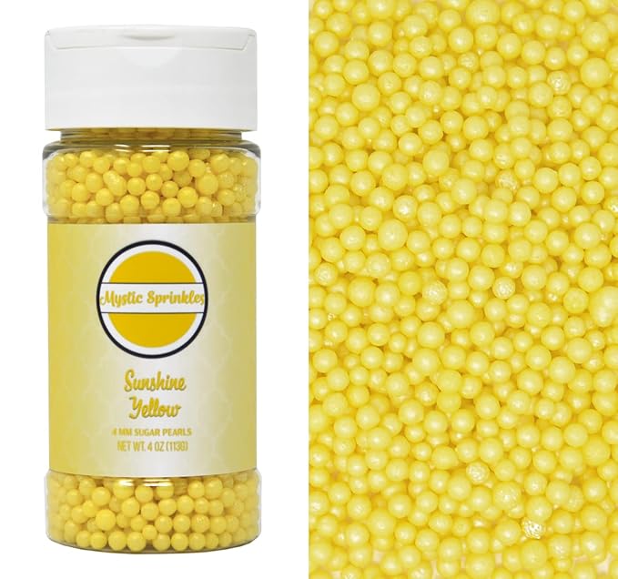 Mystic Sprinkles 4mm Sugar Pearls 4oz Bottles (Sunshine Yellow 4mm Sugar Pearls 4oz)