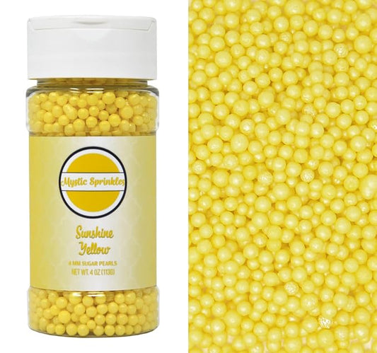 Mystic Sprinkles 4mm Sugar Pearls 4oz Bottles (Sunshine Yellow 4mm Sugar Pearls 4oz)