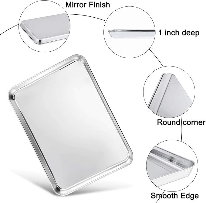 TeamFar Baking Sheet with Rack Set of 4, 20’’×14’’×1.2’’, Half Size Stainless Steel Cookie Sheet Baking Pans with Cooling Rack Set, Non Toxic & Rust Free, Mirror Finish & Easy Clean, 2 Pans & 2 Racks