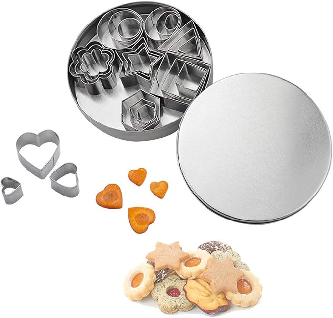 Mini Cookie Cutter Shapes Set - 24 Pieces Stainless Steel Metal Small Molds - Flower, Heart, Star, Geometric Shapes - Cut Fondant, Pastry, Mousse Cake and Clay (24pcs)