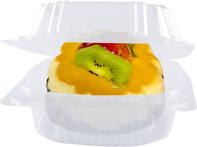 O'CREME Polystyrene Hinged-Lid Container 6 Inch Wide x 3.1 Inch High for Mini Cake Pan - Pack of 50
