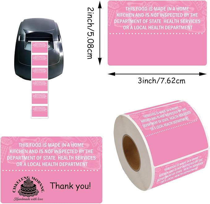 2 x 3 inch Cottage Food Law Thermal Sticker Labels 500 Pcs Customizable Printable Address Label for Business Cup Name Tags Made in Home Kitchen Canning Jar (2 * 3 inch Thermal Pink)