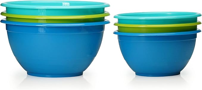 Stephanie Imports Made in USA 6-Piece Set of Prep & Store Plastic Bowls with Clear Lids (BPA-Free and Dishwasher Safe) - Blue, Teal and Green