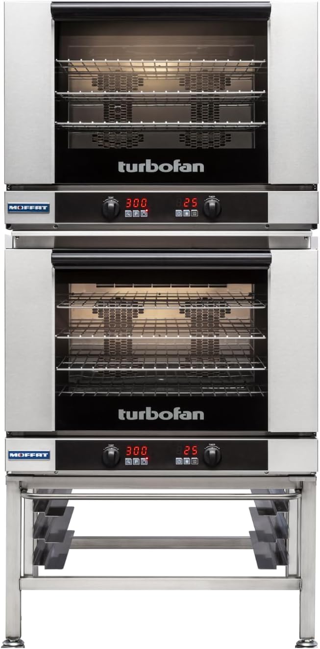 Moffat Turbofan E28 Series Full Size Countertop Electric Convection Ovens w/Stand, Double Stack, Digital Control, 220-240v/50/60/1ph