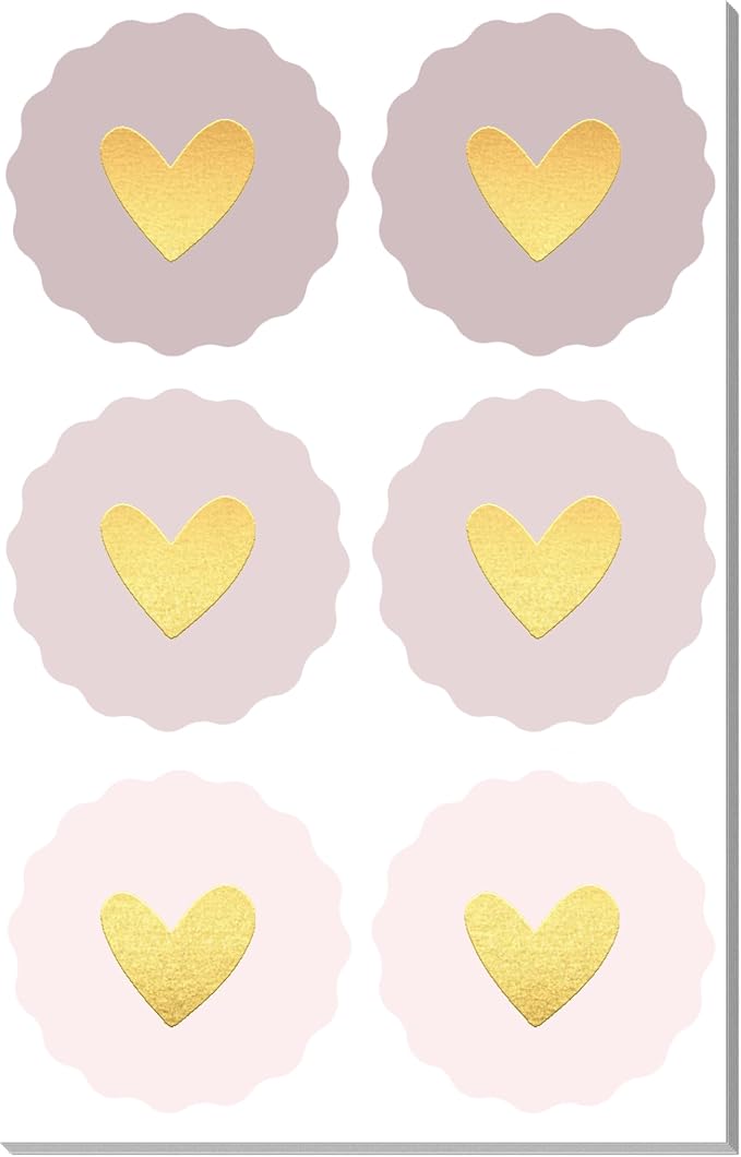 120 Pcs Gold Foil Love Stickers, 2 inch Wavy Edge Seals Decals Circular | gold foil love stickers for handmade packaging, envelopes, gift boxes, mailers, wedding invitation and party favors.