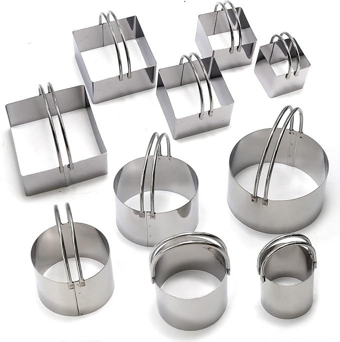 10Pcs Biscuit Cutter, Stainless Steel Cookie Cutter Set with Handles Biscuit Cutters for Baking, Sandwiches, Cakes Round and Square