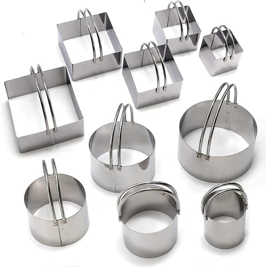 10Pcs Biscuit Cutter, Stainless Steel Cookie Cutter Set with Handles Biscuit Cutters for Baking, Sandwiches, Cakes Round and Square