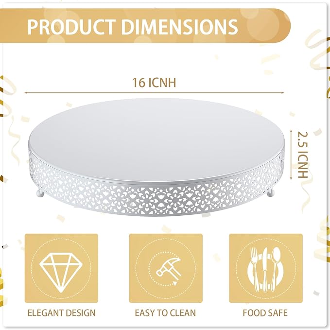 Wenqik Cake Stand 16 Inch Round Metal Cupcake Dessert Wedding Cake Stand Cookies Display Holder Fruit Serving Tray for Table Wedding Birthday Anniversary Party(White)