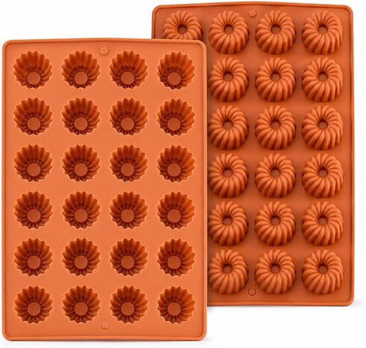 2 Pack Bundt Cake Silicone Mold, 48 Cavity Fluted Ring Baking Pan, Nonstick Buntz Mold for Chocolate, Jelly, Pudding, Ice Cubes, Donuts and Bite Size Cakes