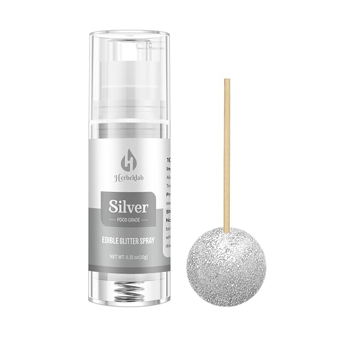 Silver Edible Glitter Spray – Herbeklab 10g Food Grade Edible Shimmer Spray for Cakes, Cookies, Chocolate, Strawberries, Drinks and Cocktails– Upgraded Bottle Design