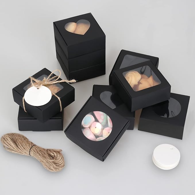 COTOPHER Soap Box, 30Pcs Small Soap Packaging Boxes 2.8x2.8x1.2 Inch Mini Kraft Boxes with Window Soap Boxes for Homemade Soap Candy Chocolate Bakery Cookies Soap Packaging
