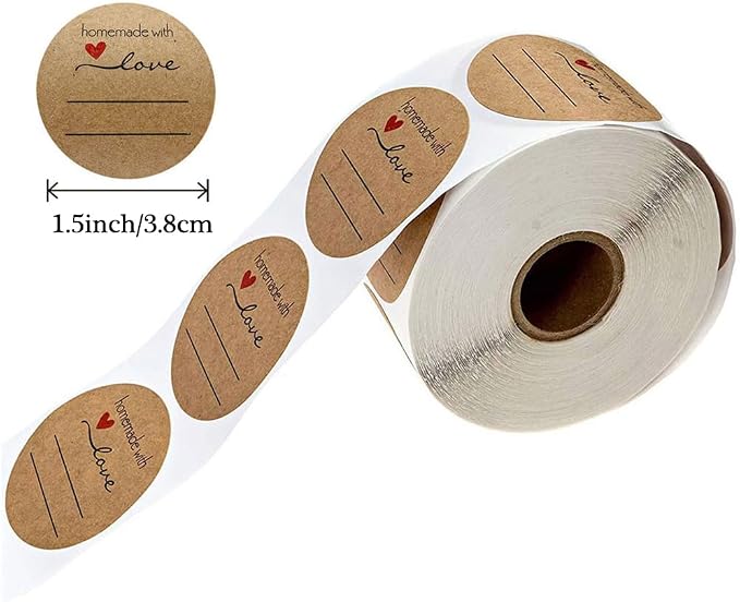1.5 Inch Handmade with Love Stickers,500Pcs Thank You with Love Heart Sticker Baked Stickers Paper Lables Tags for Baking Packaging,Homemade Gift,Envelope Seals,Party Gift Wrap Bag (Brown02)