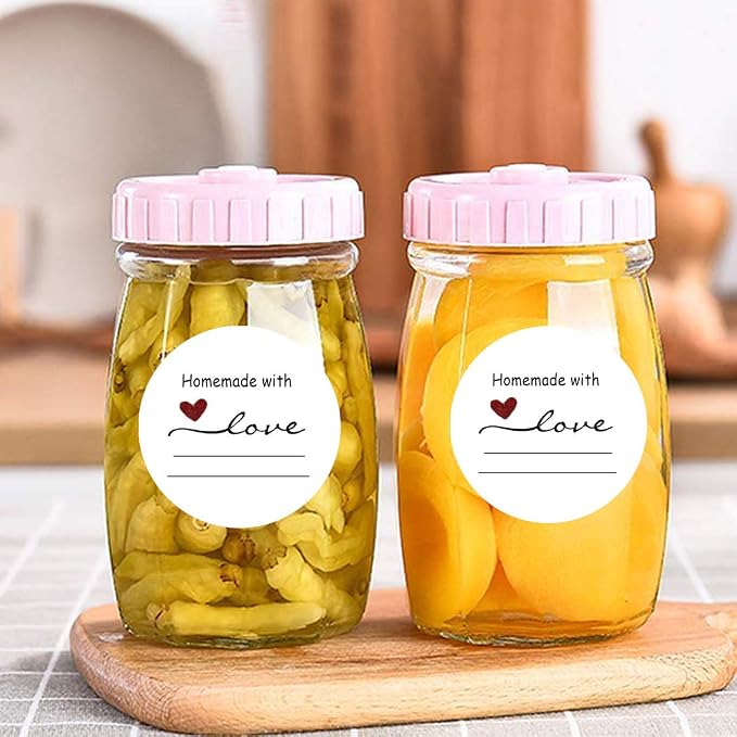 2" Homemade with Love Sticker with Lines for Writing /2" Round Homemade with Love Canning Labels, Gift Tags, Gift Stickers, Handmade Stickers 500 Labels per roll