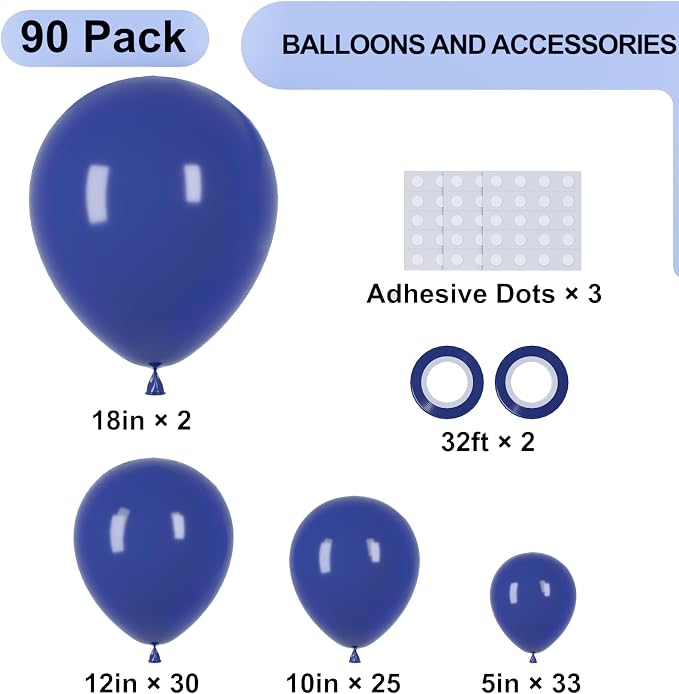 Voircoloria 90pack Navy Blue Balloons Different Size 18/12/10/5 Inch Dark Blue Balloon Garland Arch Kit for Graduation, Wedding, Birthday, Baby Shower, Gender Reveal, Anniversary Party Decorations
