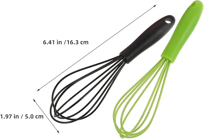 Milisten 4pcs Mini Silicone Coated Stainless Steel Whisks 6-inch Manual Egg Beater Hand Mixer for Baking Cooking Kitchen with Black and Green Handles