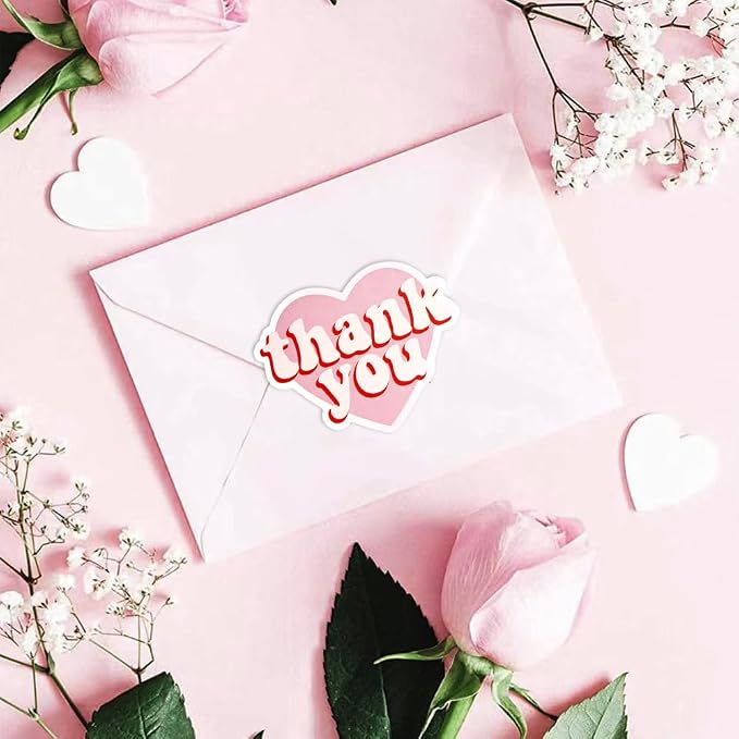 2.4 Inch Pink Heart Shaped Thank You Stickers 2 Rolls for Small Business 240 Pcs Large Personalized Self-Adhesive Sealing Stickers Labels
