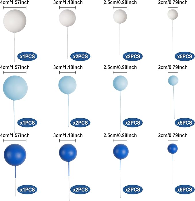 30 PCS Balls Cake Topper DIY Cake Insert Toppers Ball Cake Picks Cupcake Topper for Birthday Party Baby Shower Wedding Cake Decoration(Blue White Dark Blue)