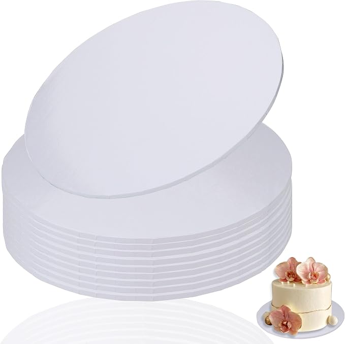 12 inch Round Cake Drum Boards, Dulinkas 1/4 Inch Thick White Corrugated Cardboard Cake Base Grease-Resistant Cake Boards for Multi-Layer Cakes, Weddings & Parties 10 Pack