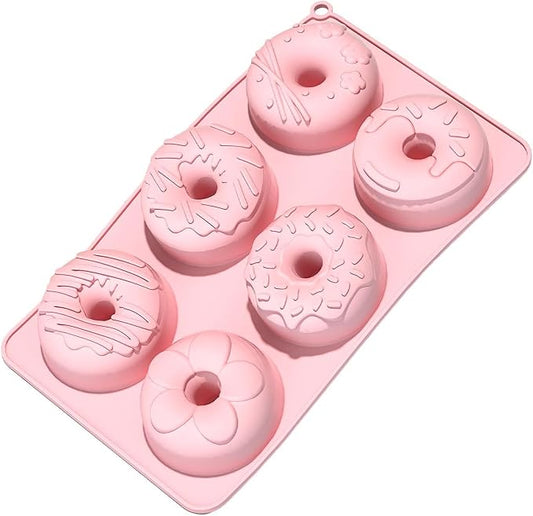 Donut Mold - 6-Cavity Non-Stick Safe Food-Grade Tray | Silicone Donut Mold - for Home Kitchen Cooking Indoor House Family Homemade Microwave Freezer Oven