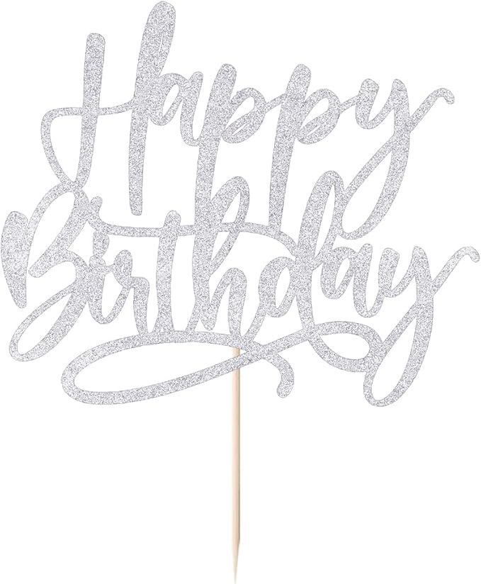 Kaoenla Silver Happy Birthday Cake Decoration-boys and girls, men and women Birthday/Anniversary cakes Selected decorative (Silver)