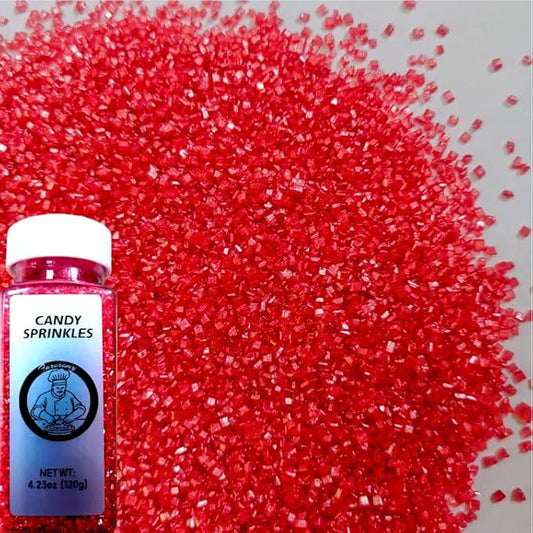 HeDeon&Rles Edible Red Sanding Sugar Crystals for Baking 120g/4.23oz Sparkling Sugar Crystals Cake Cupcake Pancake Ice Cream Top Birthday Wedding Easter Valentines Halloween ChristmasCake Decoration