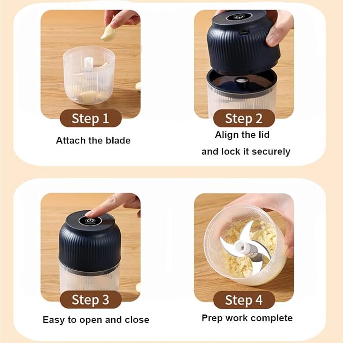 Electric Garlic Chopper, 400ML Upgrade Mini Food Processor & Food Chopper for Kitchen, Portable Cordless Garlic Mincer with 6 Stainless Steel Blades, for Garlic,Onion,Ginger,Chili,and Fruit (blue)