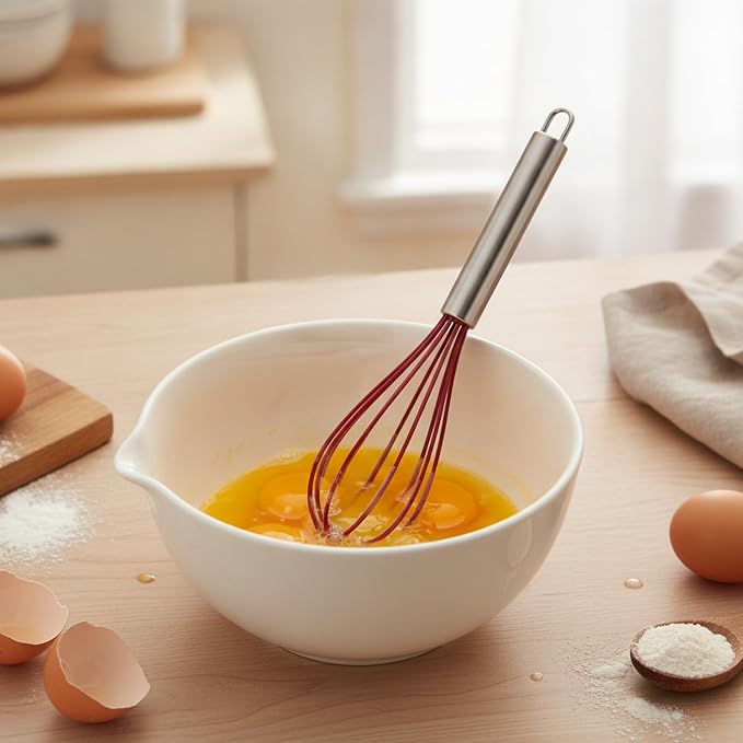 Home Bakers Silicone Coated Whisk, Stainless Steel Wire Mixer for Non-Stick Pots and Bowls, Suitable for Daily Cooking (1 Count)