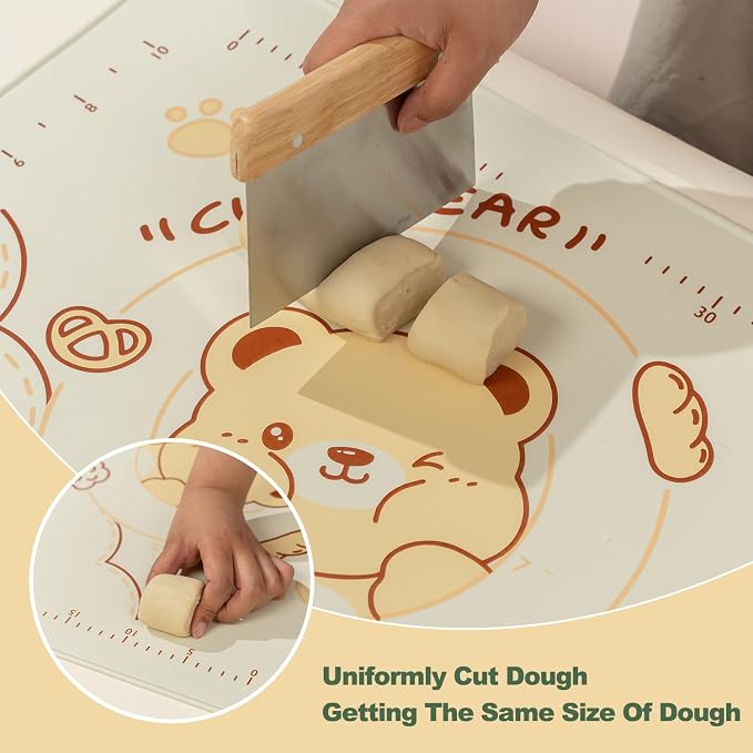 QELEG Non-Stick Silicone Baking Mat, Non Slip Pastry Mats Reusable Silicone Rolling Out Dough Mat with Measuremen and Edge Heightening Beige (Extra Large)
