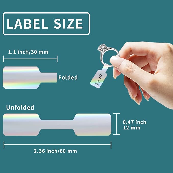 500 Pcs Jewelry Tags Roll for Necklace Earring Price Identify,Self Adhesive Silver Laser Blank Dumbbell Jewelry Stickers Labels for Bracelet, Ring, Clothing Display （Holographic Laser）