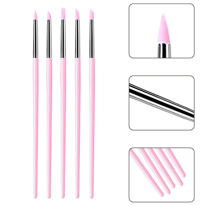 5Pcs Silicone Sculpting Tools, Pink Clay Sculpting Tools, Multi-Shape Silicone Brushes, Pottery Modeling Tools for Polymer Clay, Ceramics, Nail Art, Fondant & Craft DIY