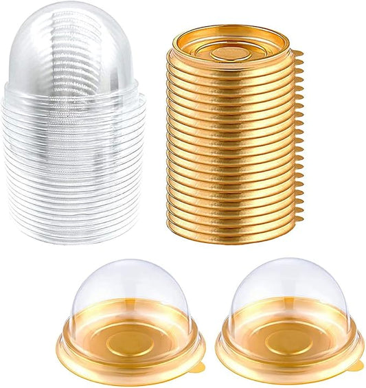 EchoDone 50 Set Clear Plastic Mini Cupcake Boxes Muffin Pod Dome Muffin Single Container Box Wedding Birthday Boxes (Gold)