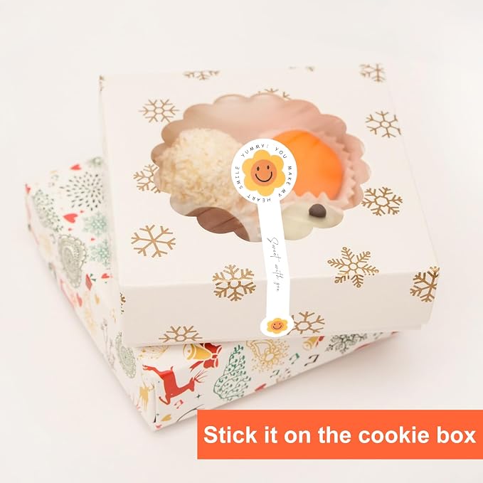 400Pcs Handmade Food Baking Seal Stickers Labels,Smiling Face Long Label Bakery Stickers,Self-Adhesive Goods Bakery Sticker Sealing Tamper Proof Sticker for Pastry Bags Lollipops Candy Cake