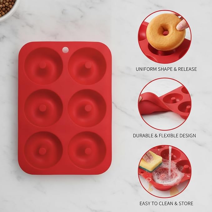 Silicone Donut Pan, 6-Cavity Baking Tray for Oven (1 PC)